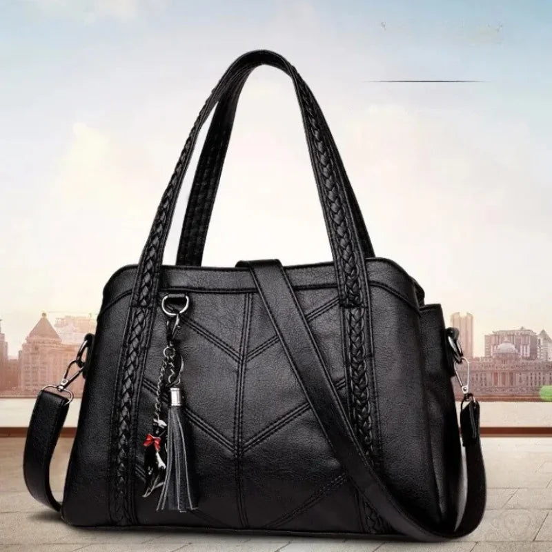 Aline Braided Handle Tote Bag in Black