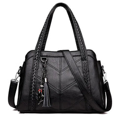 Aline Braided Handle Tote Bag in Black