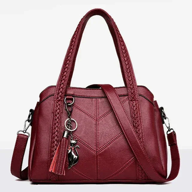 Aline Braided Handle Tote Bag in Wine Red
