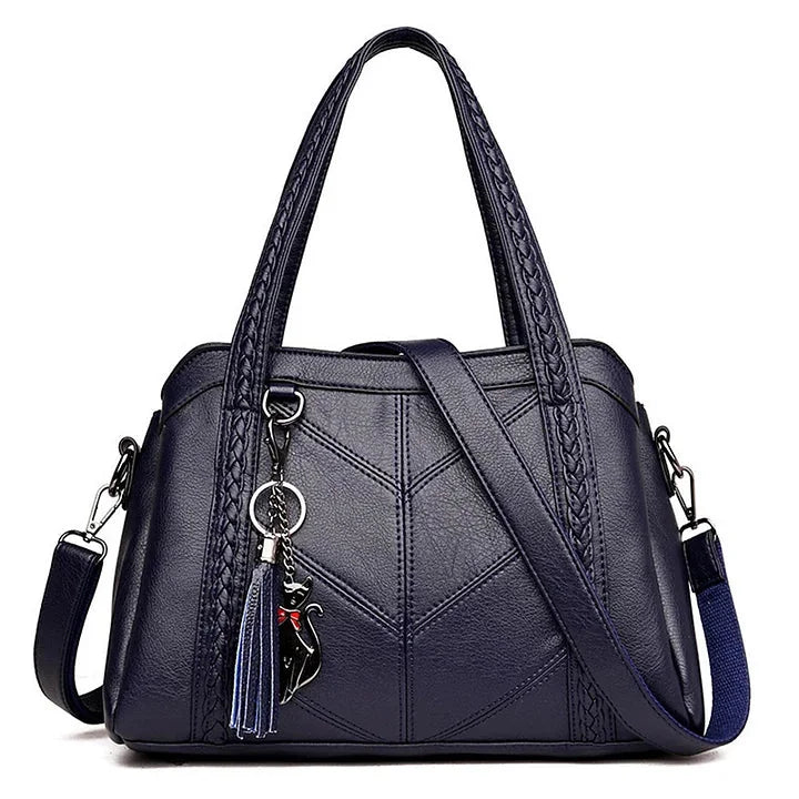 Aline Braided Handle Tote Bag in Navy