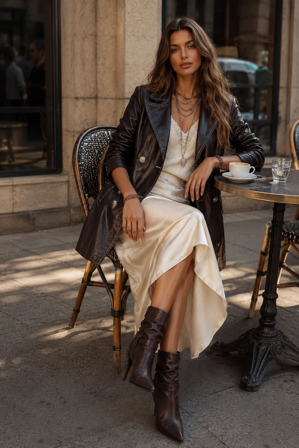 Andrea Vintage Double-Breasted Trench Coat in Black