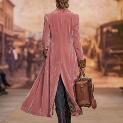 Angela Leopard-Lined Long Tailored Coat in Dusty Pink