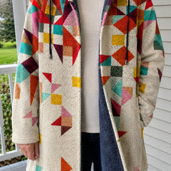 Anita Patchwork Print Hooded Coat in Cream Multicolour