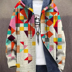 Anita Patchwork Print Hooded Coat in Cream Multicolour