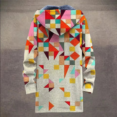 Anita Patchwork Print Hooded Coat in Cream Multicolour