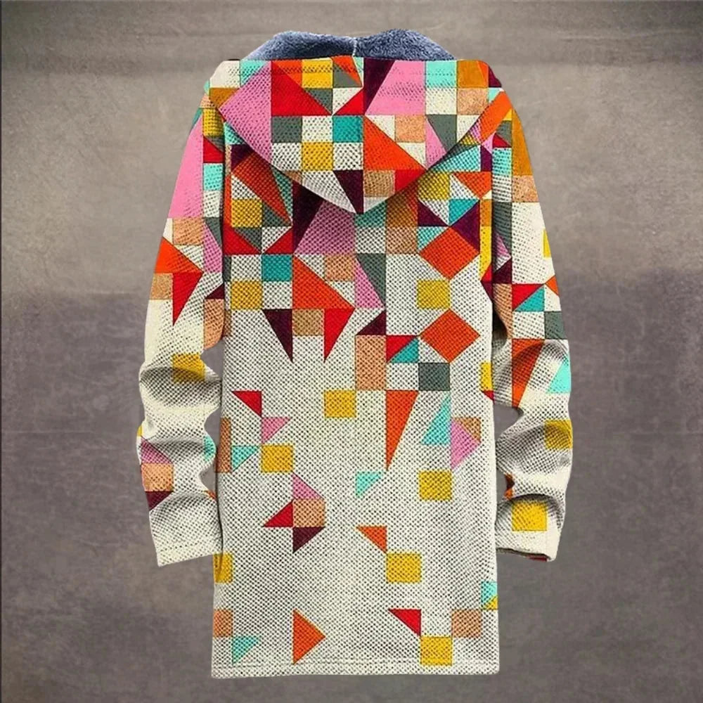 Anita Patchwork Print Hooded Coat in Cream Multicolour