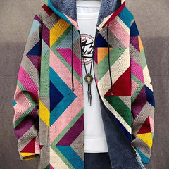 Anita Patchwork Print Hooded Coat in Pink Multicolour