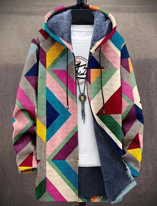 Anita Patchwork Print Hooded Coat in Pink Multicolour