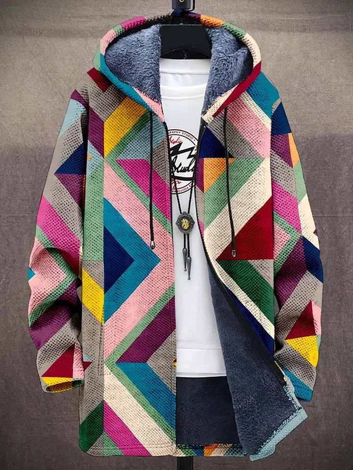 Anita Patchwork Print Hooded Coat in Pink Multicolour