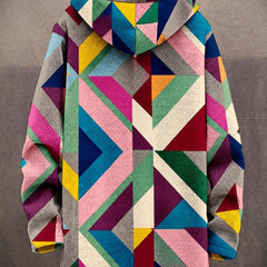 Anita Patchwork Print Hooded Coat in Pink Multicolour