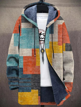 Anita Patchwork Print Hooded Coat in Teal Multicolour