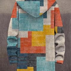 Anita Patchwork Print Hooded Coat in Teal Multicolour