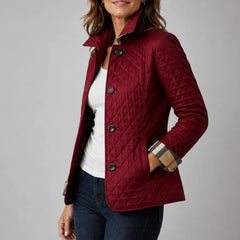 Annabel Diamond Quilted Stand Collar Jacket in Wine Red