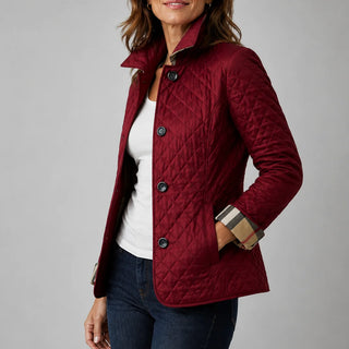 Annabel Diamond Quilted Stand Collar Jacket in Wine Red