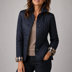 Annabel Diamond Quilted Stand Collar Jacket in Navy
