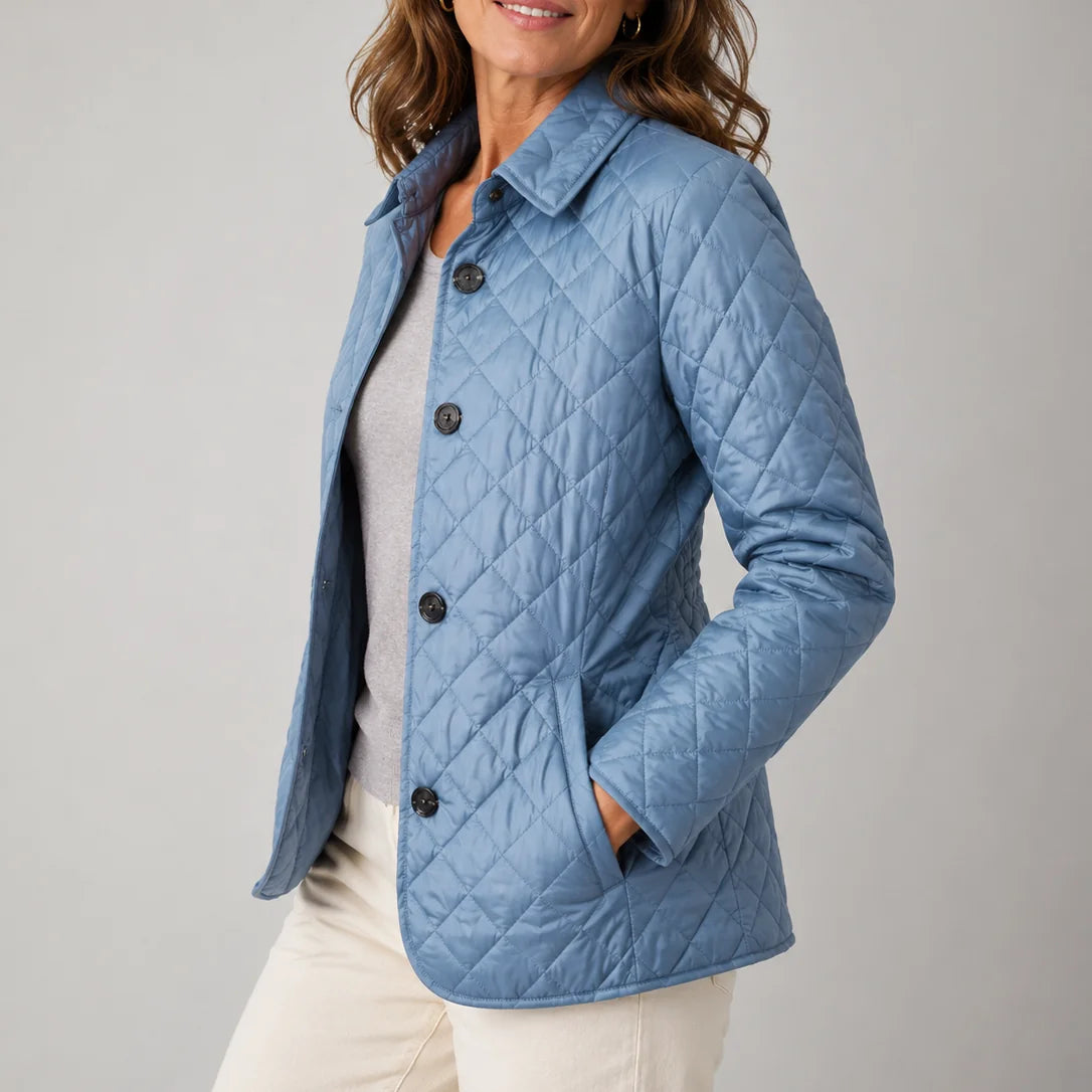 Annabel Diamond Quilted Stand Collar Jacket in Light Blue