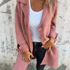 Anne Lapel Collar Button-Front Coat in Light Pink