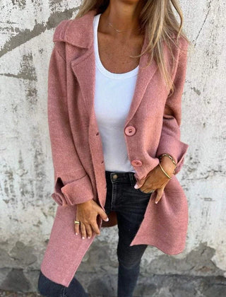 Anne Lapel Collar Button-Front Coat in Light Pink