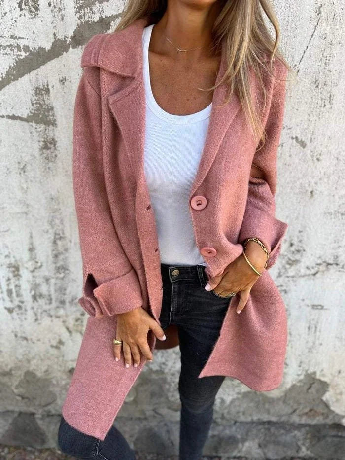 Anne Lapel Collar Button-Front Coat in Light Pink