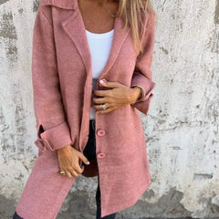 Anne Lapel Collar Button-Front Coat in Light Pink