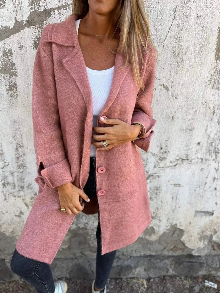 Anne Lapel Collar Button-Front Coat in Light Pink