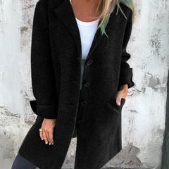 Anne Lapel Collar Button-Front Coat in Black