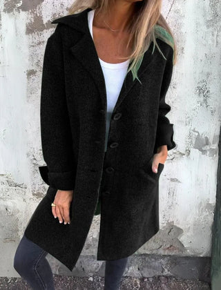 Anne Lapel Collar Button-Front Coat in Black