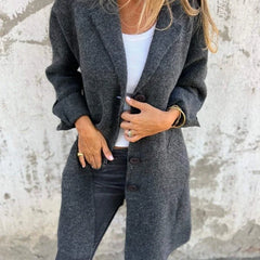 Anne Lapel Collar Button-Front Coat in Grey