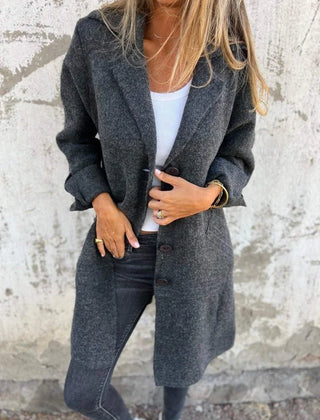 Anne Lapel Collar Button-Front Coat in Grey