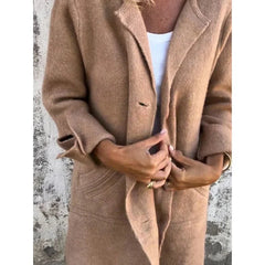 Anne Lapel Collar Button-Front Coat in Khaki