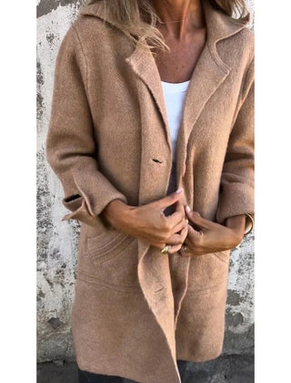 Anne Lapel Collar Button-Front Coat in Khaki