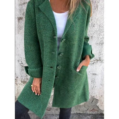 Anne Lapel Collar Button-Front Coat in Green