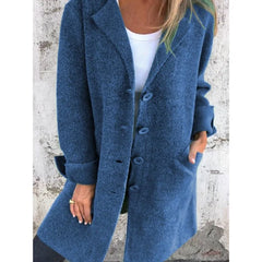 Anne Lapel Collar Button-Front Coat in Blue