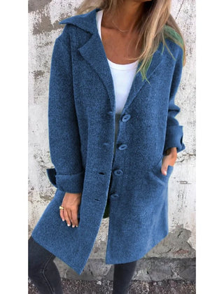 Anne Lapel Collar Button-Front Coat in Blue