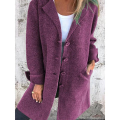 Anne Lapel Collar Button-Front Coat in Purple