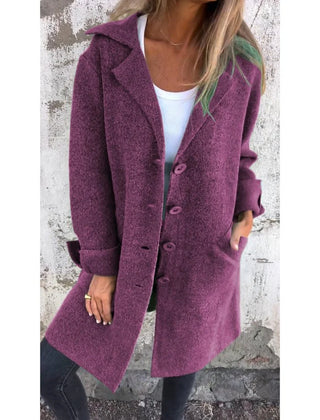 Anne Lapel Collar Button-Front Coat in Purple