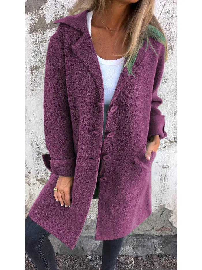 Anne Lapel Collar Button-Front Coat in Purple