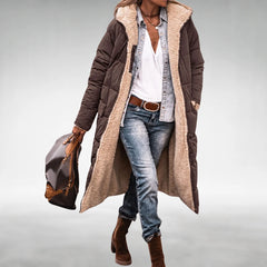 Annie Reversible Long Puffer Coat in Brown