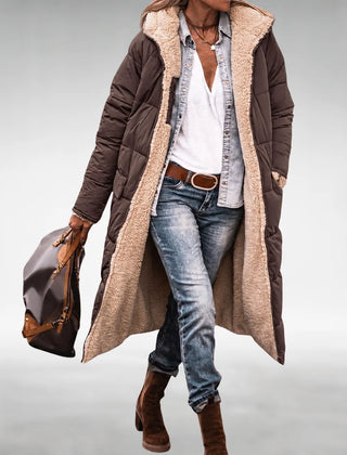 Annie Reversible Long Puffer Coat in Brown