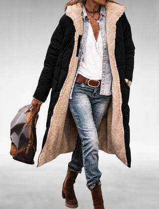 Annie Reversible Long Puffer Coat in Black