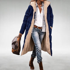 Annie Reversible Long Puffer Coat in Navy