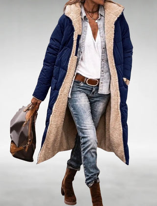 Annie Reversible Long Puffer Coat in Navy