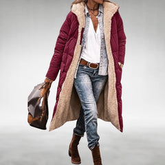 Annie Reversible Long Puffer Coat in Wine Red