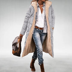 Annie Reversible Long Puffer Coat in Grey