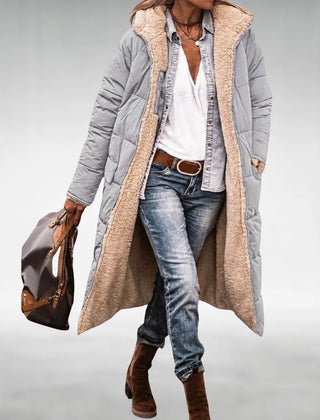 Annie Reversible Long Puffer Coat in Grey