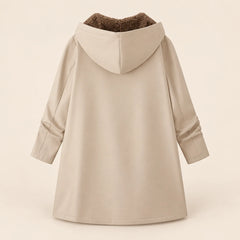 Audrey Plush-Lined Hooded Longline Coat in Beige