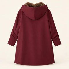 Audrey Plush-Lined Hooded Longline Coat in Burgundy