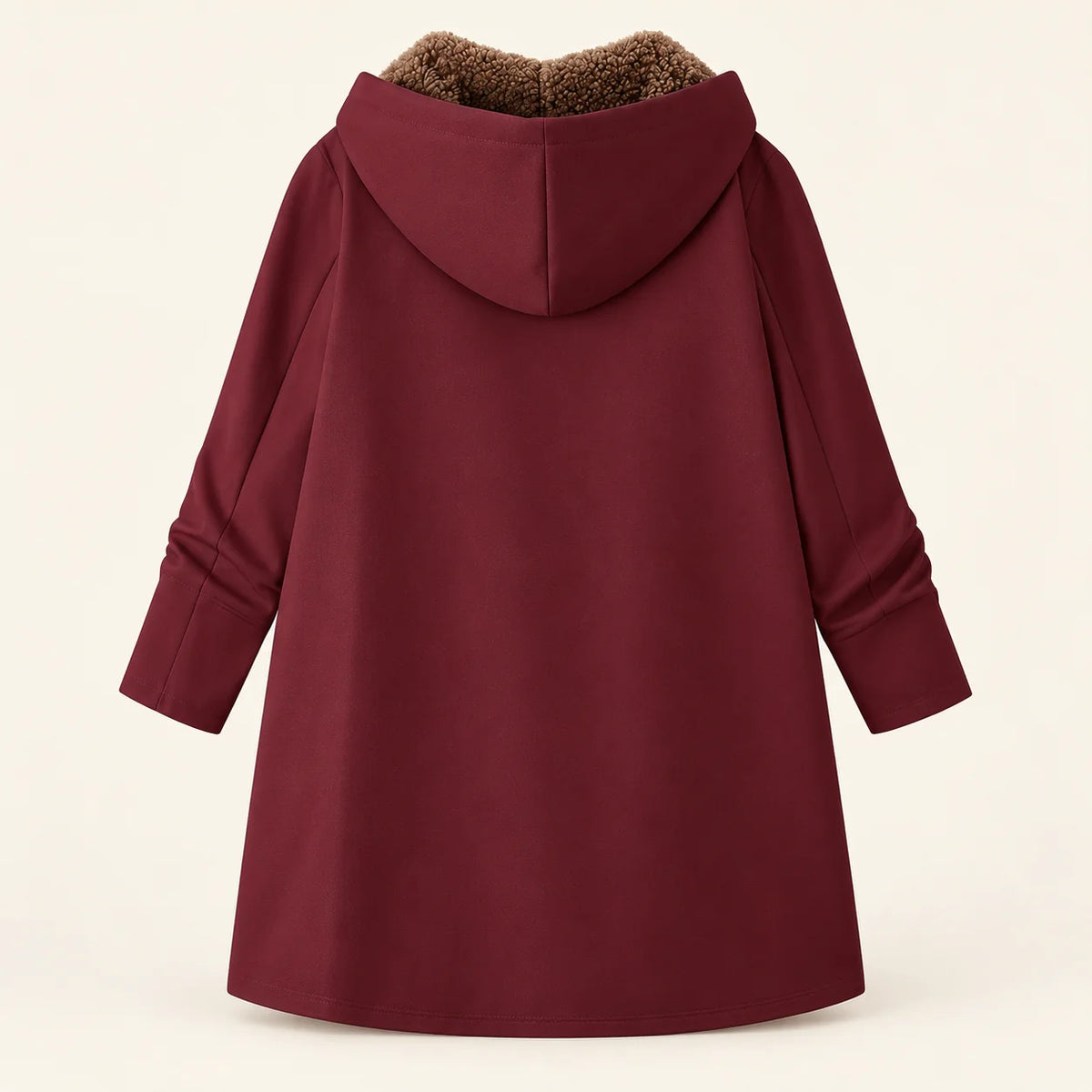 Audrey Plush-Lined Hooded Longline Coat in Burgundy