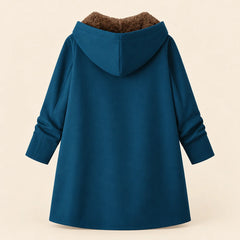 Audrey Plush-Lined Hooded Longline Coat in Teal Blue