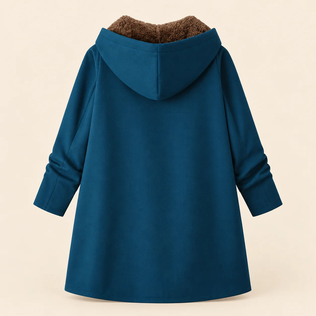Audrey Plush-Lined Hooded Longline Coat in Teal Blue